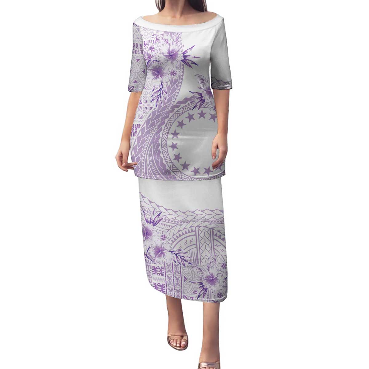 Kia Orana Cook Islands Family Matching Puletasi and Hawaiian Shirt Tiare and Stars - Lavender