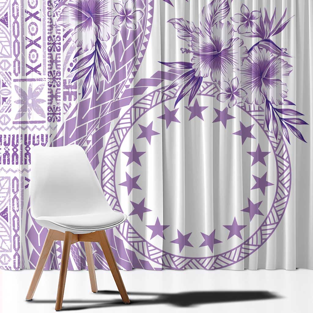 Kia Orana Cook Islands Window Curtain Tiare and Stars - Lavender