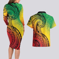 Vanuatu 45th Independence Anniversary Couples Matching Long Sleeve Bodycon Dress and Hawaiian Shirt Ni-Van Sandroing - Polynesian Pride