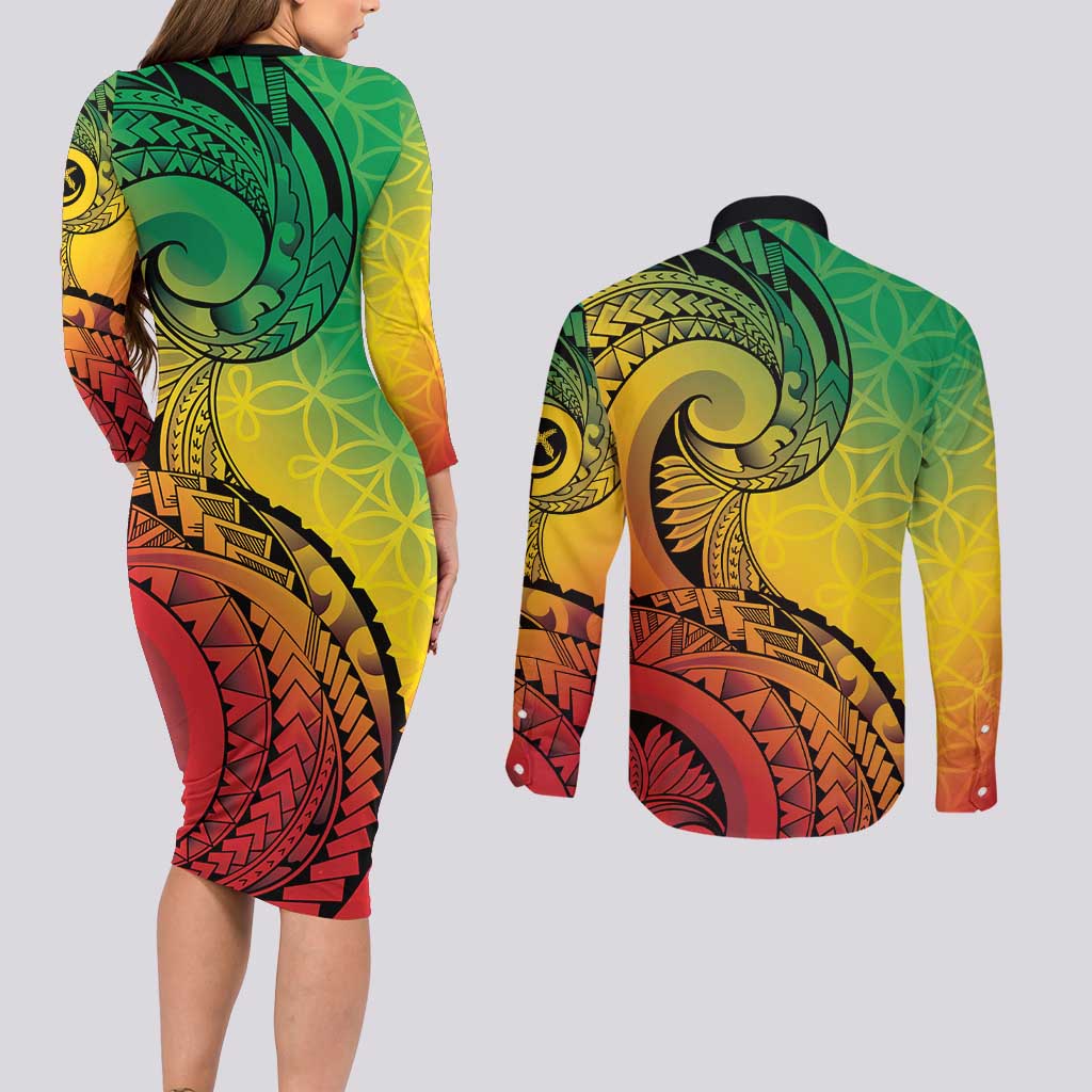 Vanuatu 45th Independence Anniversary Couples Matching Long Sleeve Bodycon Dress and Long Sleeve Button Shirt Ni-Van Sandroing - Polynesian Pride