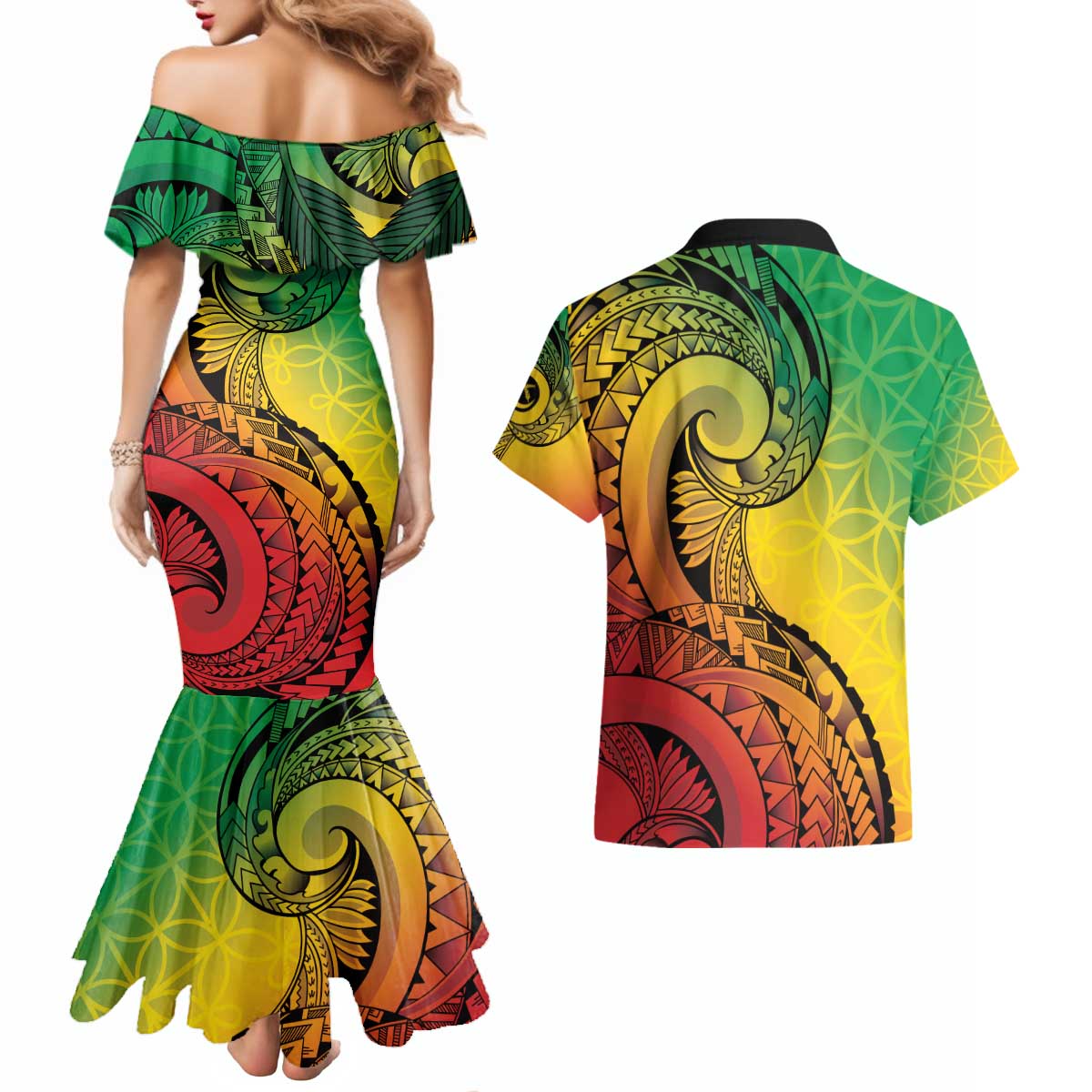 Vanuatu 45th Independence Anniversary Couples Matching Mermaid Dress and Hawaiian Shirt Ni-Van Sandroing - Polynesian Pride