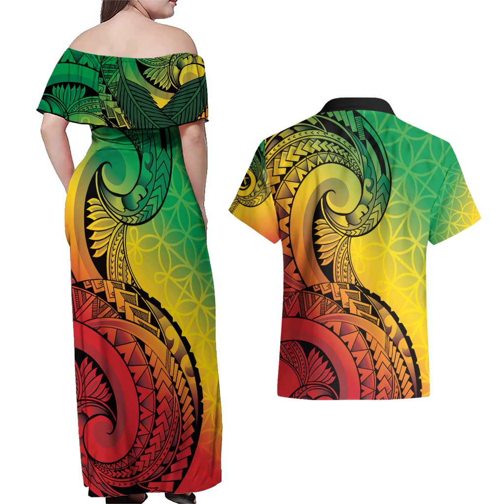 Vanuatu 45th Independence Anniversary Couples Matching Off Shoulder Maxi Dress and Hawaiian Shirt Ni-Van Sandroing - Polynesian Pride