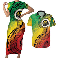 Vanuatu 45th Independence Anniversary Couples Matching Short Sleeve Bodycon Dress and Hawaiian Shirt Ni-Van Sandroing - Polynesian Pride