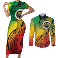 Vanuatu 45th Independence Anniversary Couples Matching Short Sleeve Bodycon Dress and Long Sleeve Button Shirt Ni-Van Sandroing - Polynesian Pride
