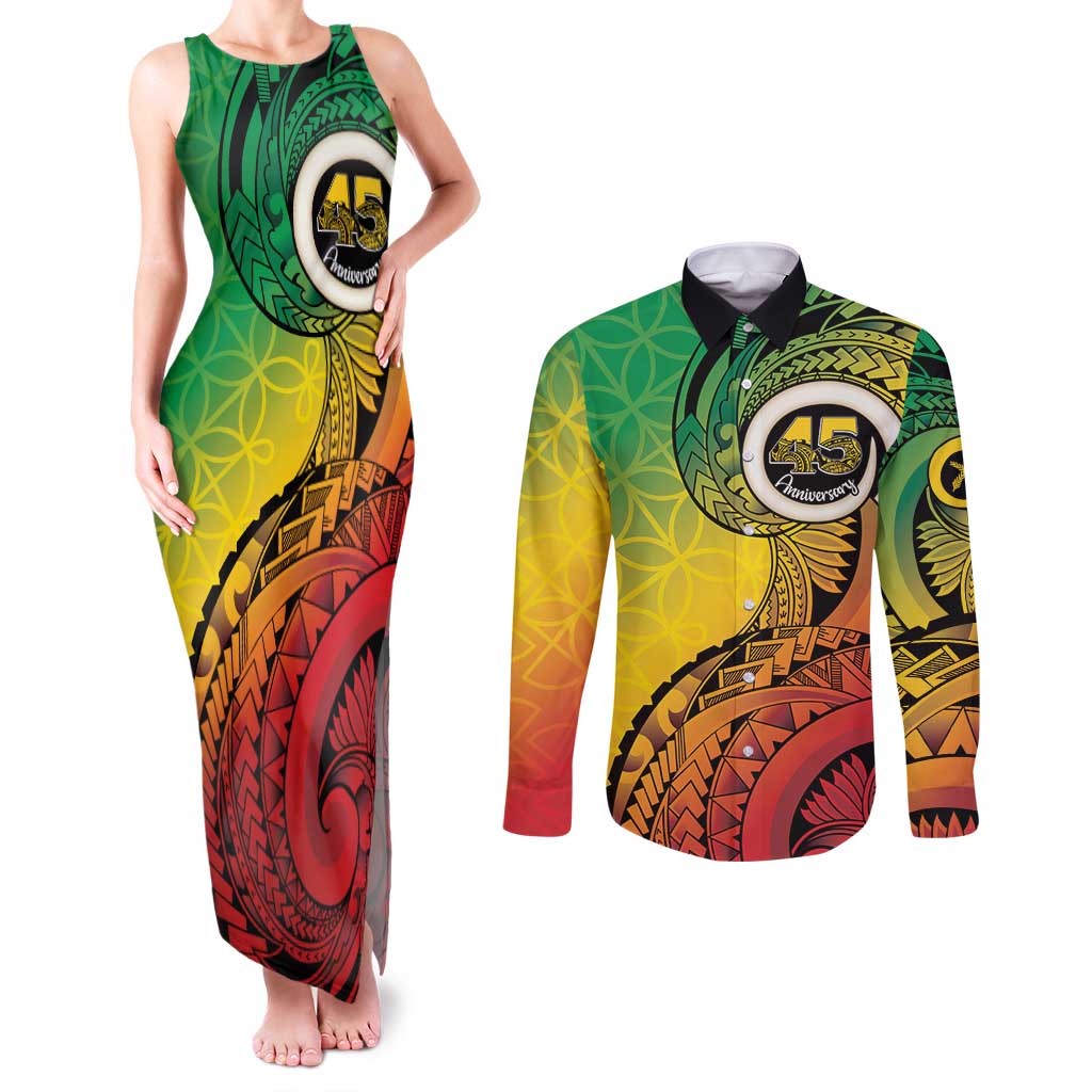 Vanuatu 45th Independence Anniversary Couples Matching Tank Maxi Dress and Long Sleeve Button Shirt Ni-Van Sandroing - Polynesian Pride
