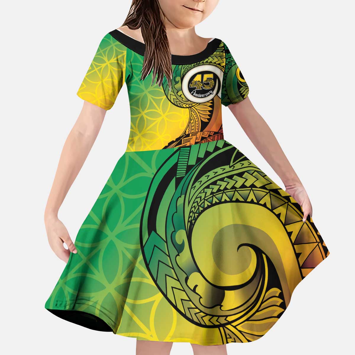 Vanuatu 45th Independence Anniversary Kid Short Sleeve Dress Ni-Van Sandroing - Polynesian Pride