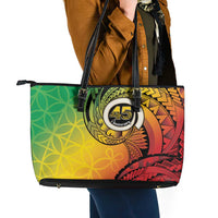 Vanuatu 45th Independence Anniversary Leather Tote Bag Ni-Van Sandroing - Polynesian Pride