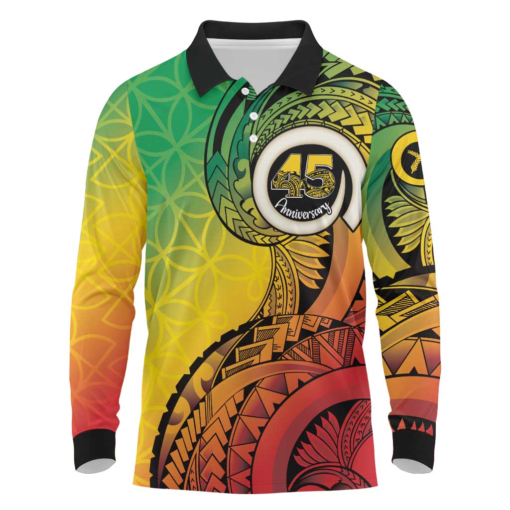 Vanuatu 45th Independence Anniversary Long Sleeve Polo Shirt Ni-Van Sandroing - Polynesian Pride