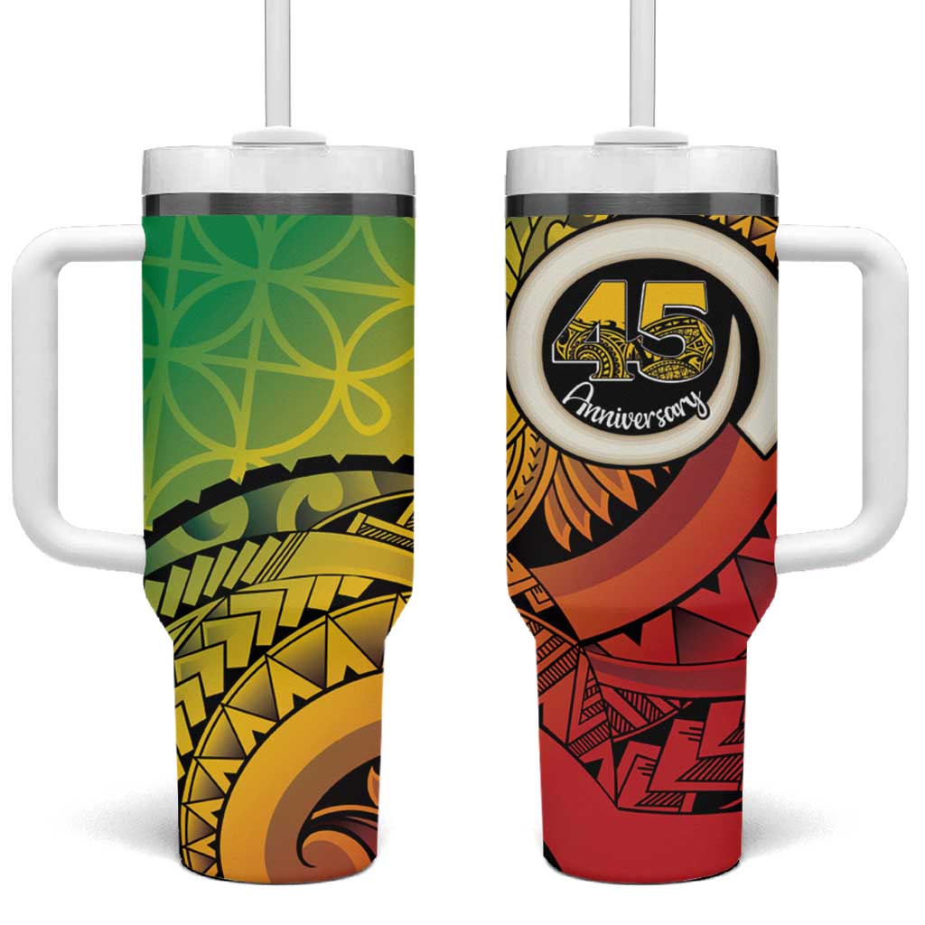 Vanuatu 45th Independence Anniversary Tumbler With Handle Ni-Van Sandroing - Polynesian Pride