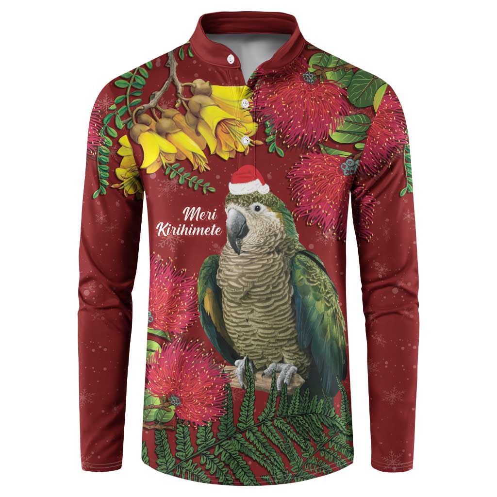 Kakapo Bird New Zealand Button Sweatshirt Floral Christmas
