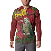 Kakapo Bird New Zealand Button Sweatshirt Floral Christmas