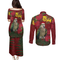 Kakapo Bird New Zealand Couples Matching Puletasi and Long Sleeve Button Shirt Floral Christmas