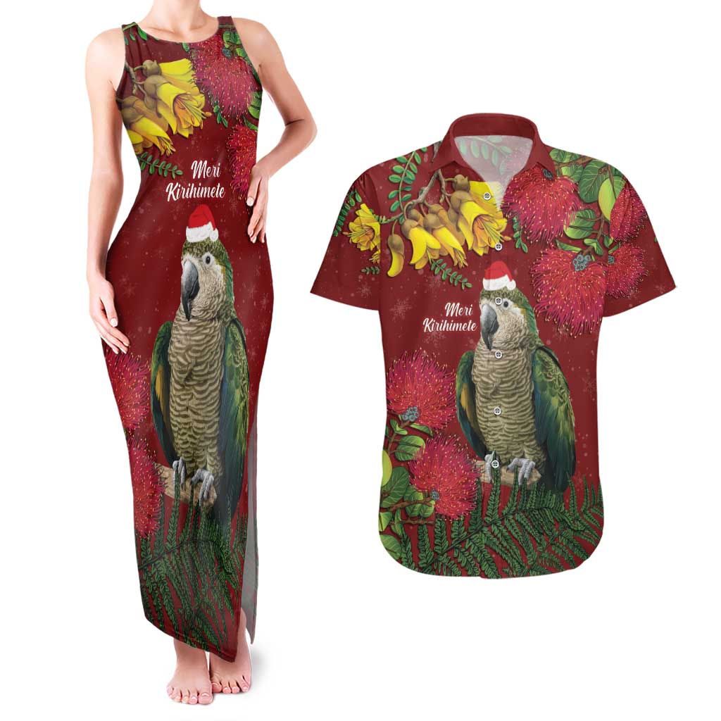 Kakapo Bird New Zealand Couples Matching Tank Maxi Dress and Hawaiian Shirt Floral Christmas