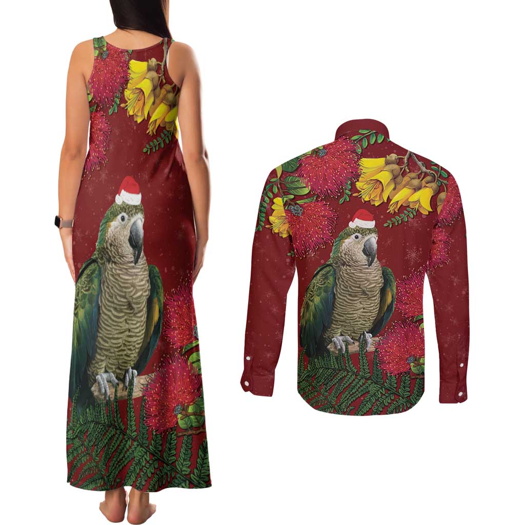 Kakapo Bird New Zealand Couples Matching Tank Maxi Dress and Long Sleeve Button Shirt Floral Christmas