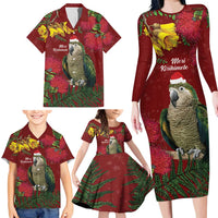 Kakapo Bird New Zealand Family Matching Long Sleeve Bodycon Dress and Hawaiian Shirt Floral Christmas