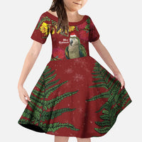 Kakapo Bird New Zealand Family Matching Mermaid Dress and Hawaiian Shirt Floral Christmas LT7 Daughter's Dress Red - Polynesian Pride