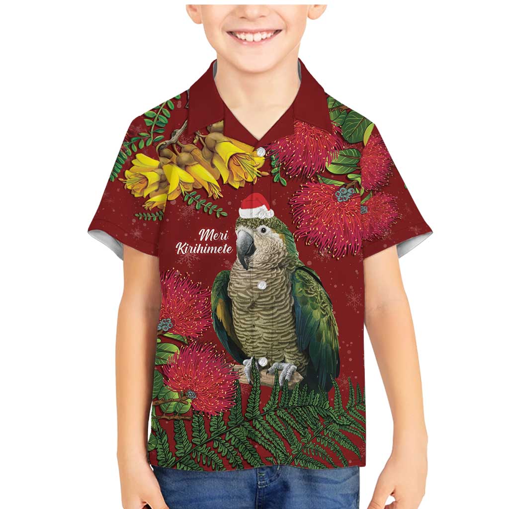 Kakapo Bird New Zealand Family Matching Mermaid Dress and Hawaiian Shirt Floral Christmas LT7 Son's Shirt Red - Polynesian Pride