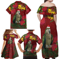 Kakapo Bird New Zealand Family Matching Off Shoulder Maxi Dress and Hawaiian Shirt Floral Christmas