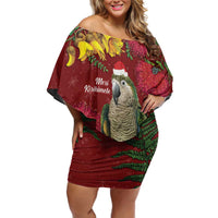 Kakapo Bird New Zealand Off Shoulder Short Dress Floral Christmas LT7 Women Red - Polynesian Pride