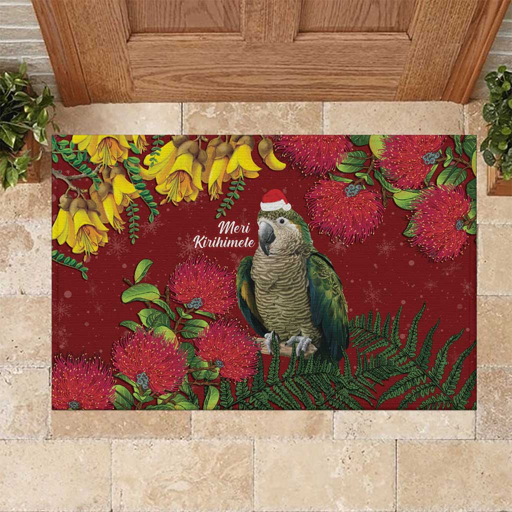 Kakapo Bird New Zealand Rubber Doormat Floral Christmas