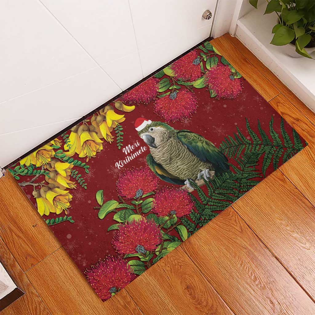 Kakapo Bird New Zealand Rubber Doormat Floral Christmas