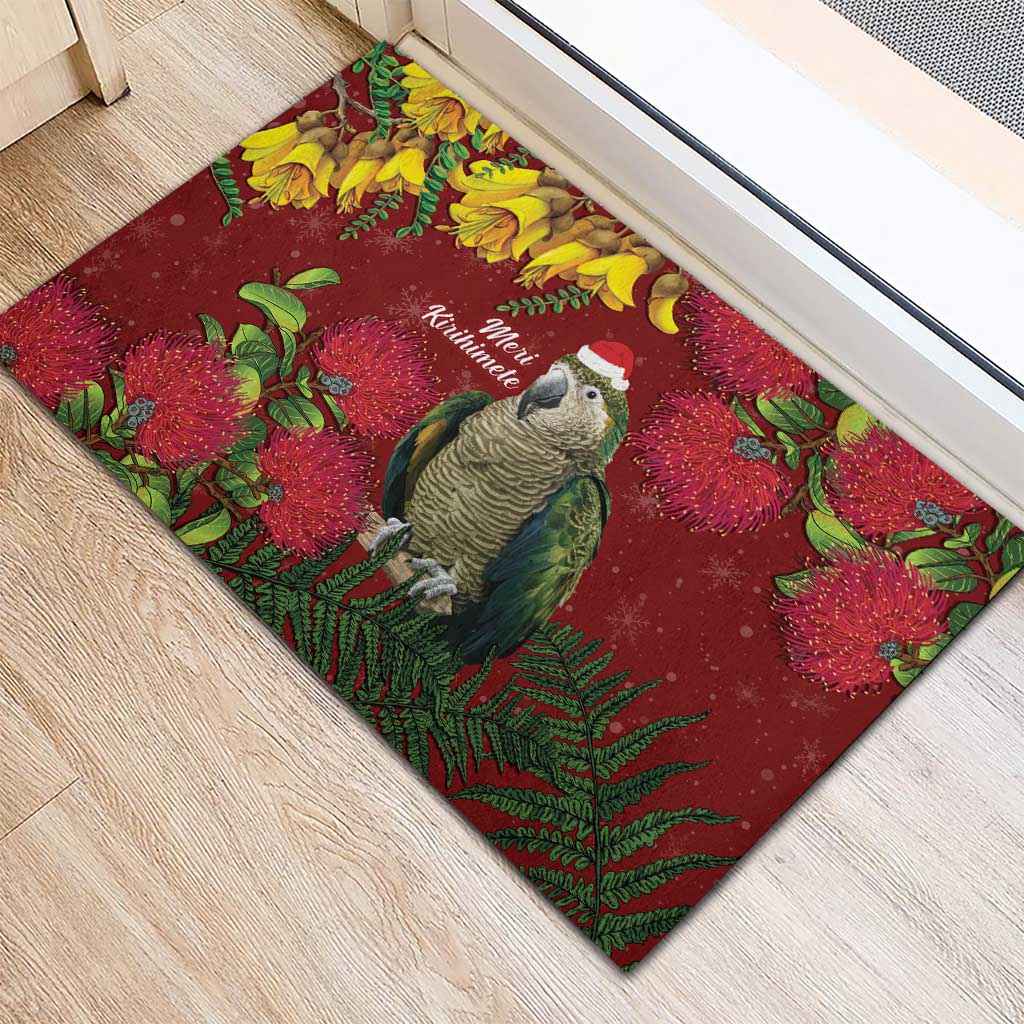 Kakapo Bird New Zealand Rubber Doormat Floral Christmas