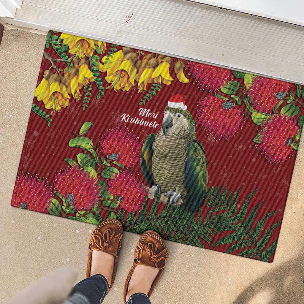 Kakapo Bird New Zealand Rubber Doormat Floral Christmas