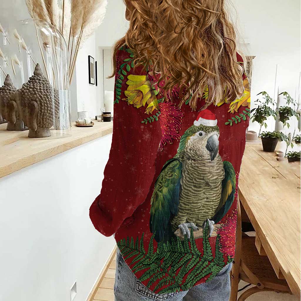 Kakapo Bird New Zealand Women Casual Shirt Floral Christmas