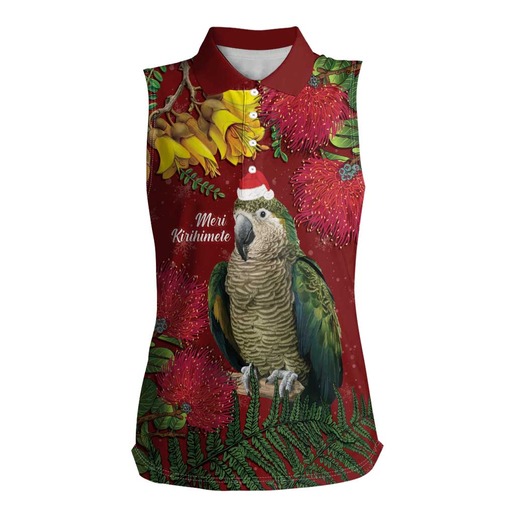 Kakapo Bird New Zealand Women Sleeveless Polo Shirt Floral Christmas