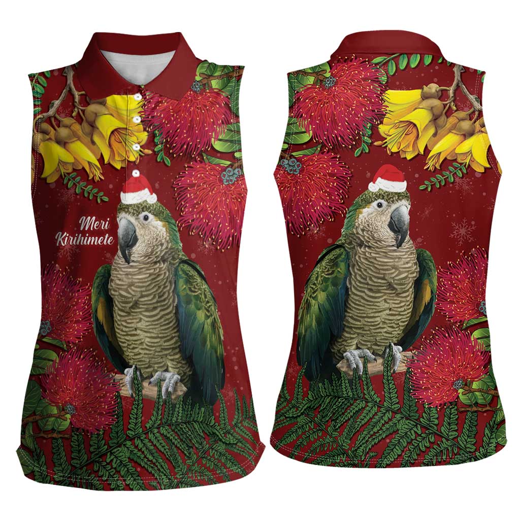Kakapo Bird New Zealand Women Sleeveless Polo Shirt Floral Christmas