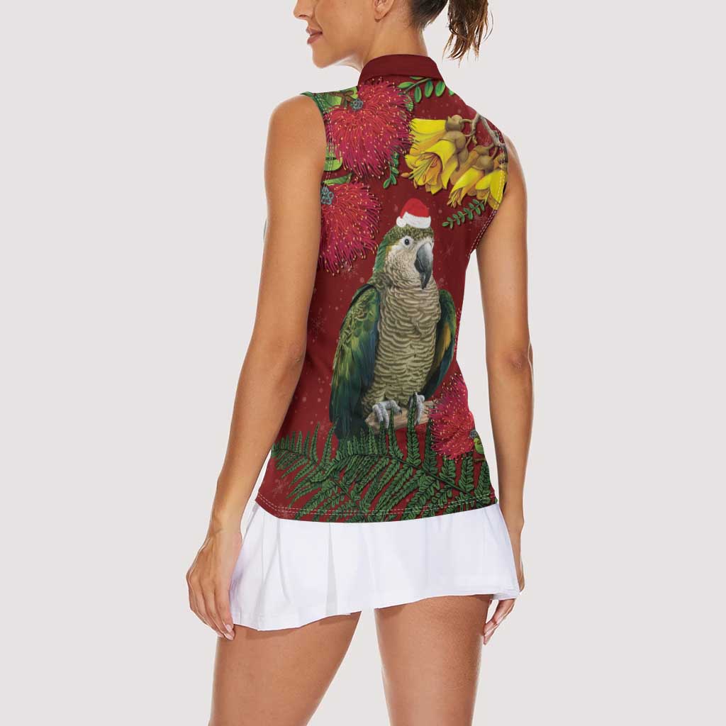 Kakapo Bird New Zealand Women Sleeveless Polo Shirt Floral Christmas
