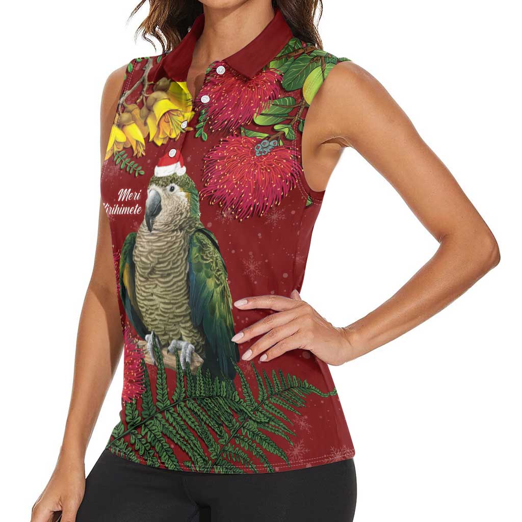 Kakapo Bird New Zealand Women Sleeveless Polo Shirt Floral Christmas