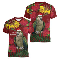 Kakapo Bird New Zealand Women V-Neck T-Shirt Floral Christmas