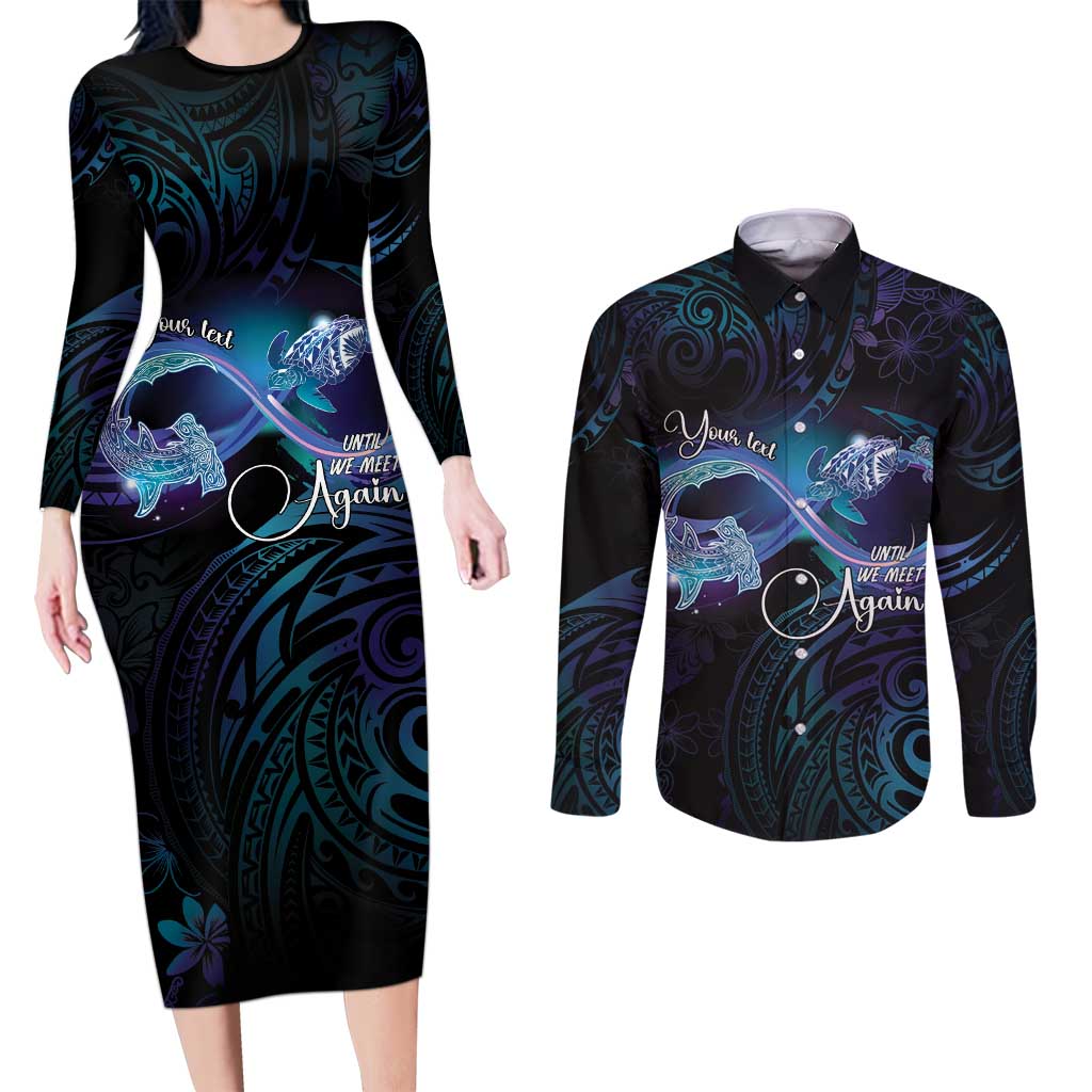 Polynesian Personalized Memorial Couples Matching Long Sleeve Bodycon Dress and Long Sleeve Button Shirt Oceanic Infinity Symbol - Until We Meet Again - Polynesian Pride