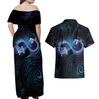 Polynesian Personalized Memorial Couples Matching Off Shoulder Maxi Dress and Hawaiian Shirt Oceanic Infinity Symbol - Until We Meet Again - Polynesian Pride