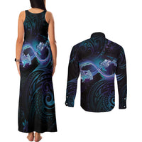 Polynesian Personalized Memorial Couples Matching Tank Maxi Dress and Long Sleeve Button Shirt Oceanic Infinity Symbol - Until We Meet Again - Polynesian Pride