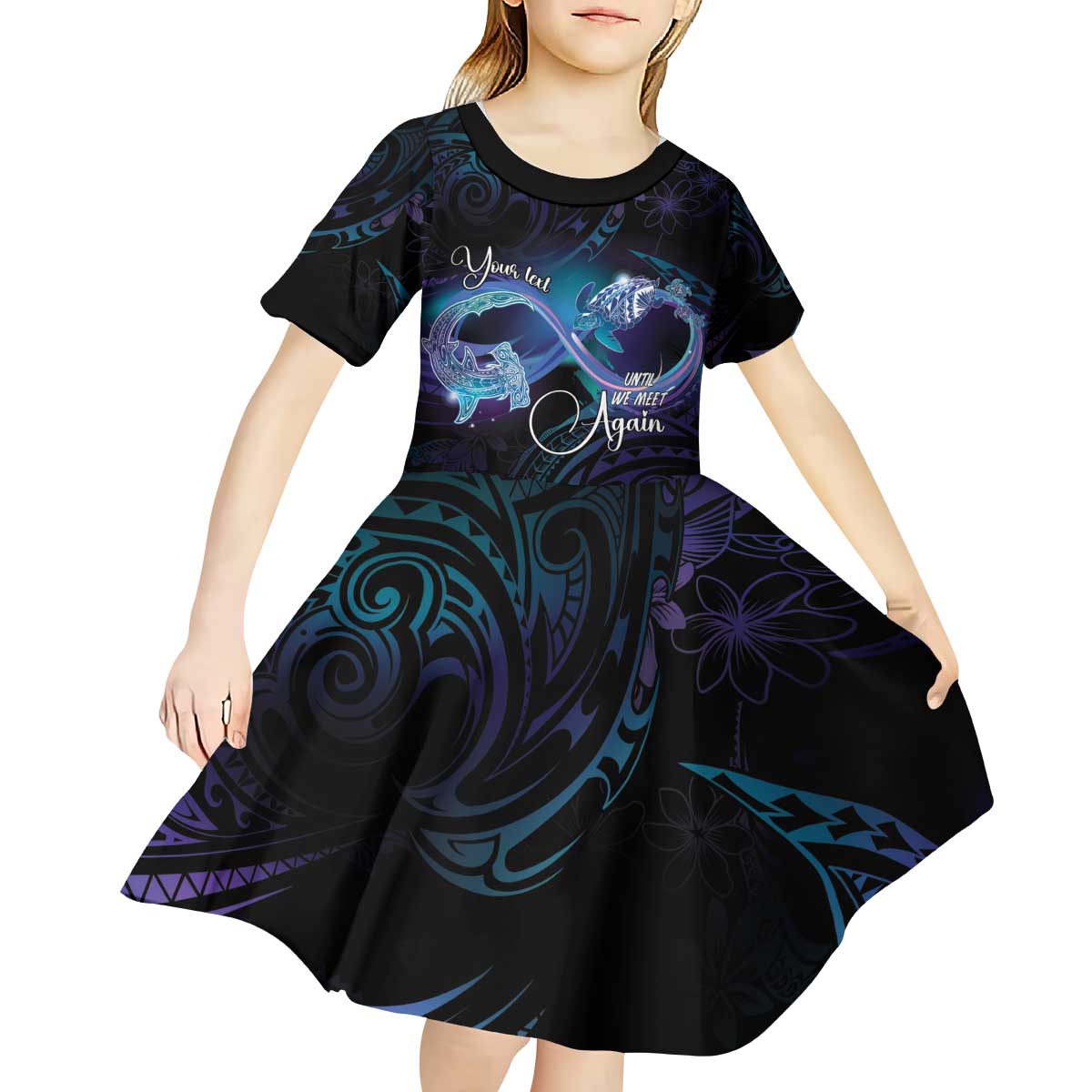 Polynesian Personalized Memorial Kid Short Sleeve Dress Oceanic Infinity Symbol - Until We Meet Again - Polynesian Pride