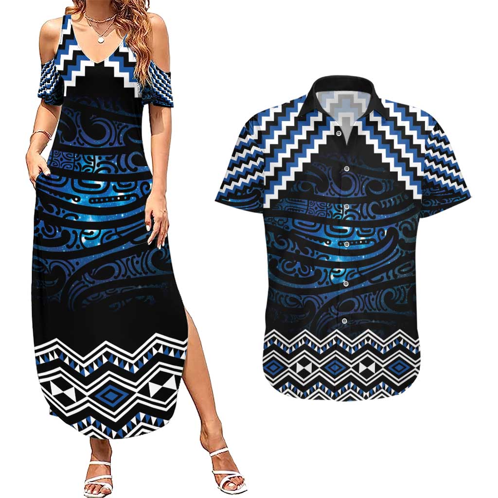 New Zealand Matariki Couples Matching Summer Maxi Dress and Hawaiian Shirt Galaxy Styled Taniko