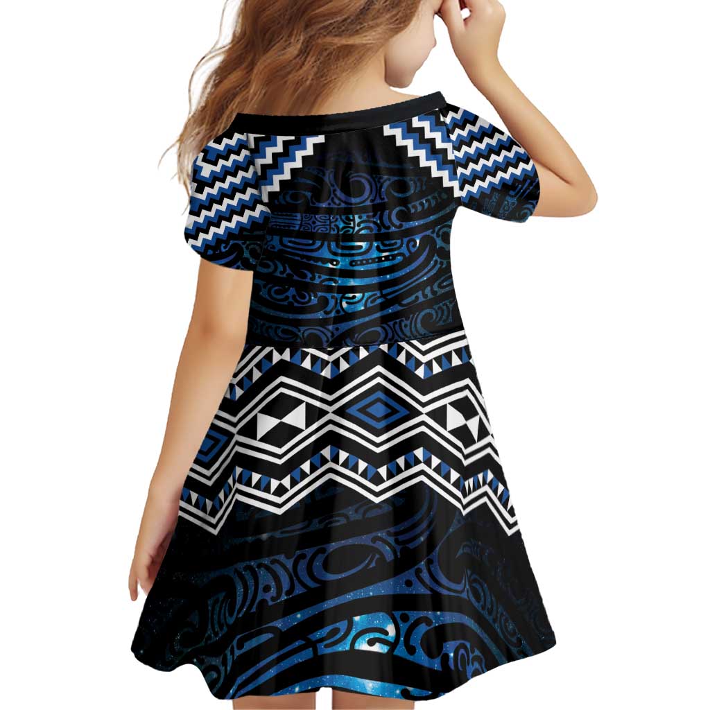 New Zealand Matariki Family Matching Off Shoulder Short Dress and Hawaiian Shirt Galaxy Styled Taniko