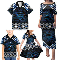 New Zealand Matariki Family Matching Puletasi and Hawaiian Shirt Galaxy Styled Taniko