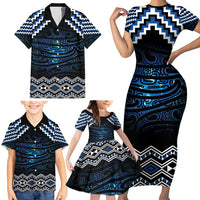 New Zealand Matariki Family Matching Short Sleeve Bodycon Dress and Hawaiian Shirt Galaxy Styled Taniko