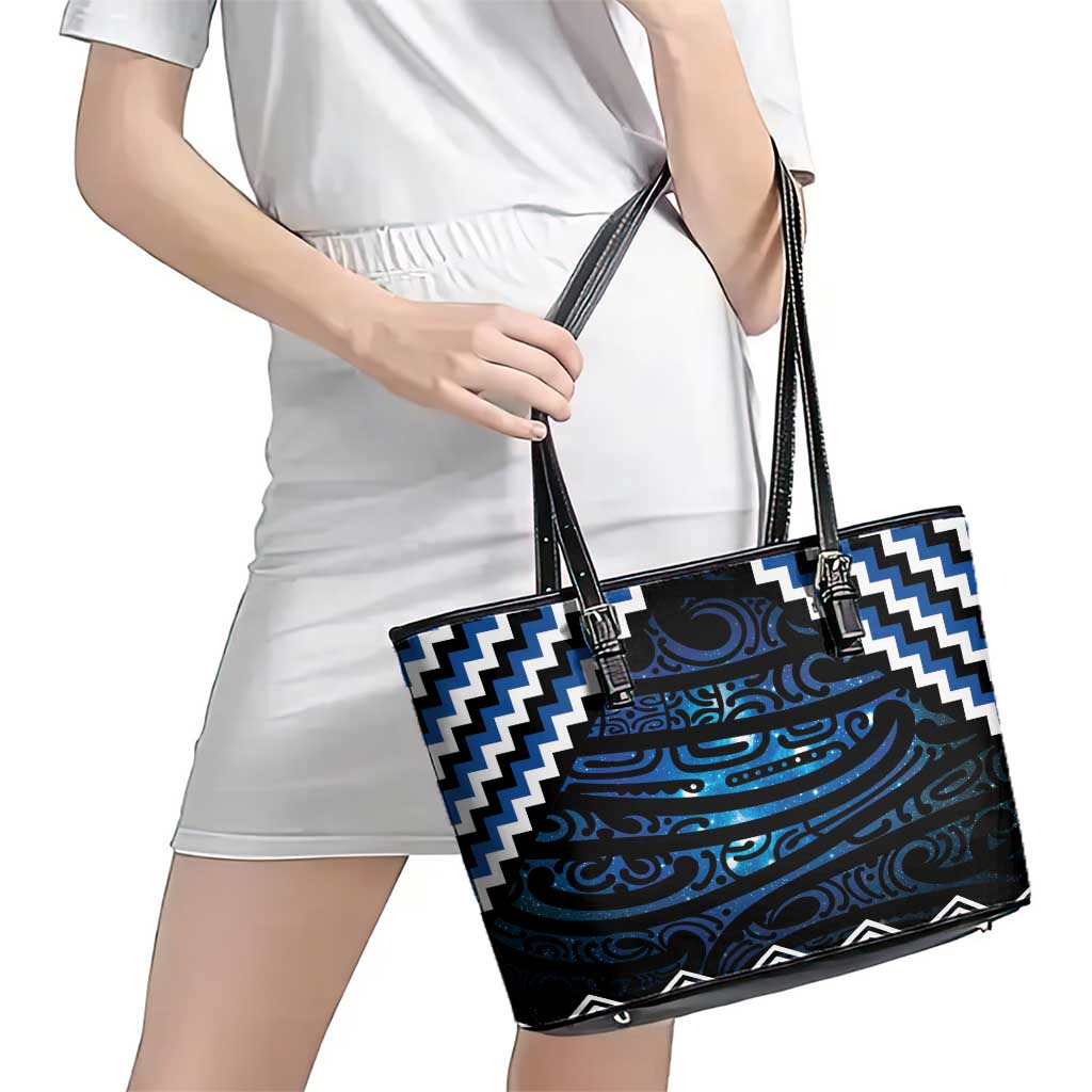 New Zealand Matariki Leather Tote Bag Galaxy Styled Taniko