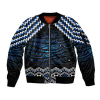 New Zealand Matariki Sleeve Zip Bomber Jacket Galaxy Styled Taniko LT7 Unisex Blue - Polynesian Pride