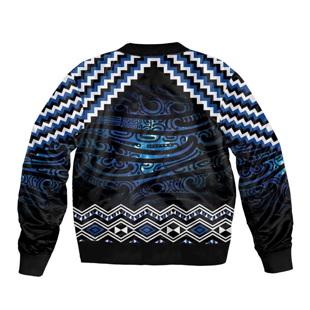 New Zealand Matariki Sleeve Zip Bomber Jacket Galaxy Styled Taniko LT7 - Polynesian Pride