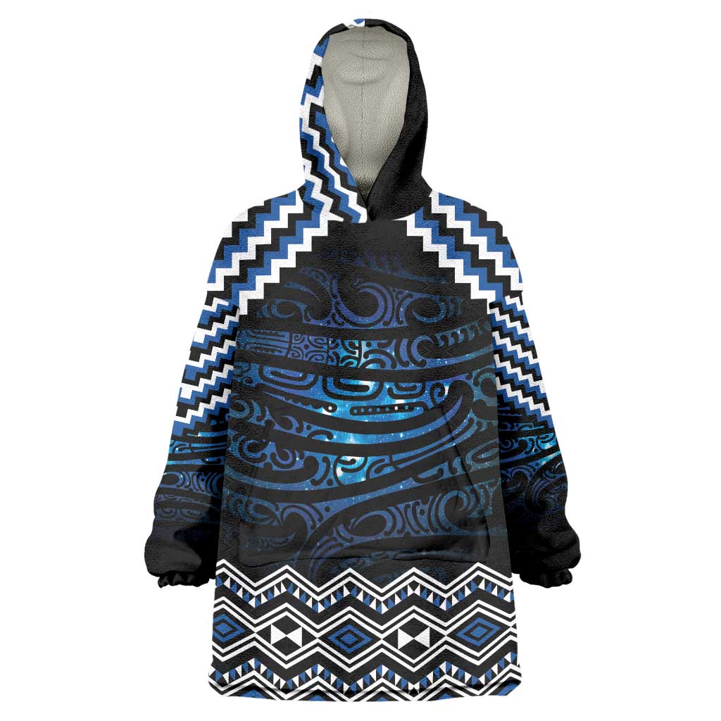 New Zealand Matariki Wearable Blanket Hoodie Galaxy Styled Taniko LT7 One Size Blue - Polynesian Pride