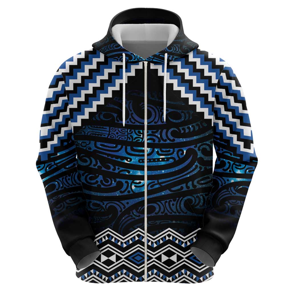 New Zealand Matariki Zip Hoodie Galaxy Styled Taniko
