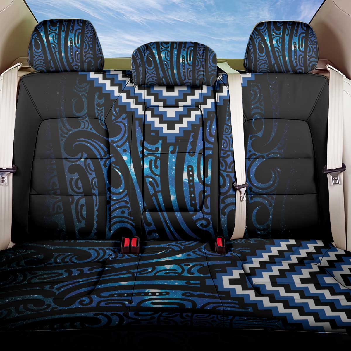 New Zealand Matariki Back Car Seat Cover Galaxy Poutama Motifs LT7 One Size Blue - Polynesian Pride