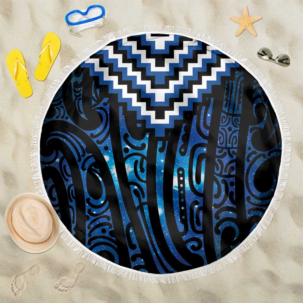 New Zealand Matariki Beach Blanket Galaxy Poutama Motifs LT7 One Size 150cm Blue - Polynesian Pride