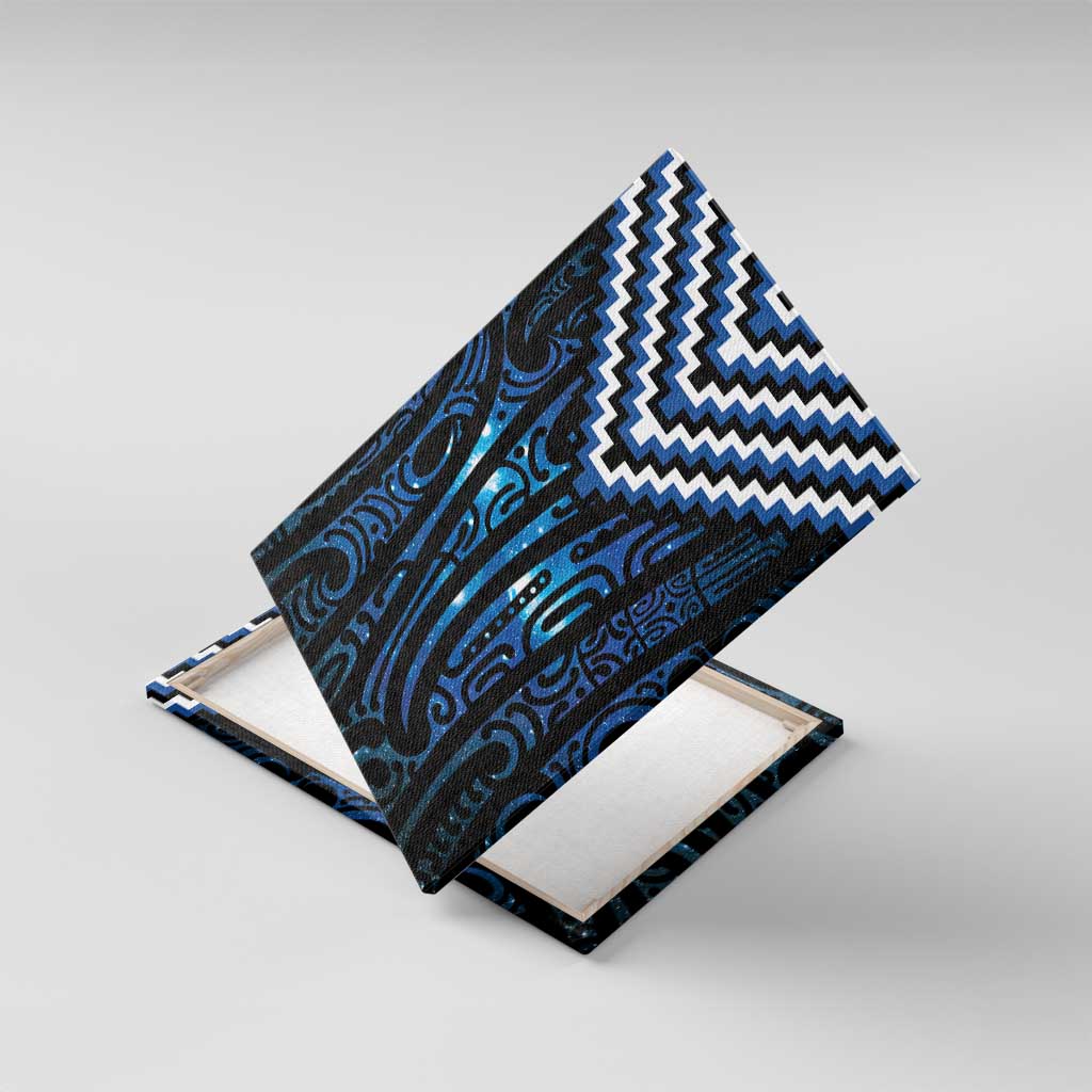 New Zealand Matariki Canvas Wall Art Galaxy Poutama Motifs LT7 With Frame Blue - Polynesian Pride