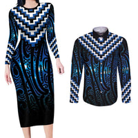 New Zealand Matariki Couples Matching Long Sleeve Bodycon Dress and Long Sleeve Button Shirt Galaxy Poutama Motifs